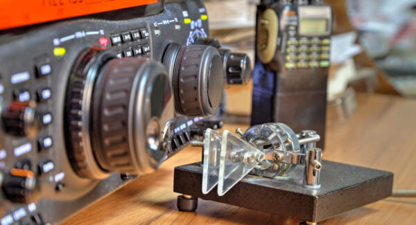 Modern high frequency radio amateur transceiver closeup